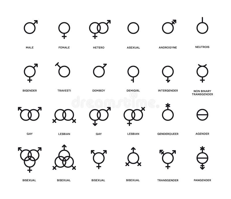 Gender Symbols Set Sexual Orientation Icons Male Female Transgender Gay Lesbian Bisexual Bigender Travesti Stock Vector Illustration Of Heterosexual Genderqueer