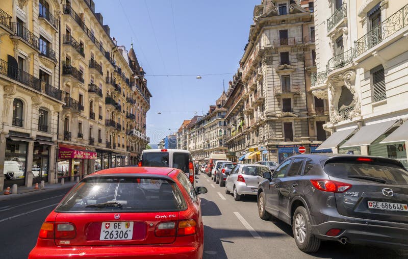Genebra, uma da cidade suíça a mais popular Bulevar James-f fotografia de stock Genebra, uma da cidade suíça a mais popular Bulevar James-f fotografia de stock