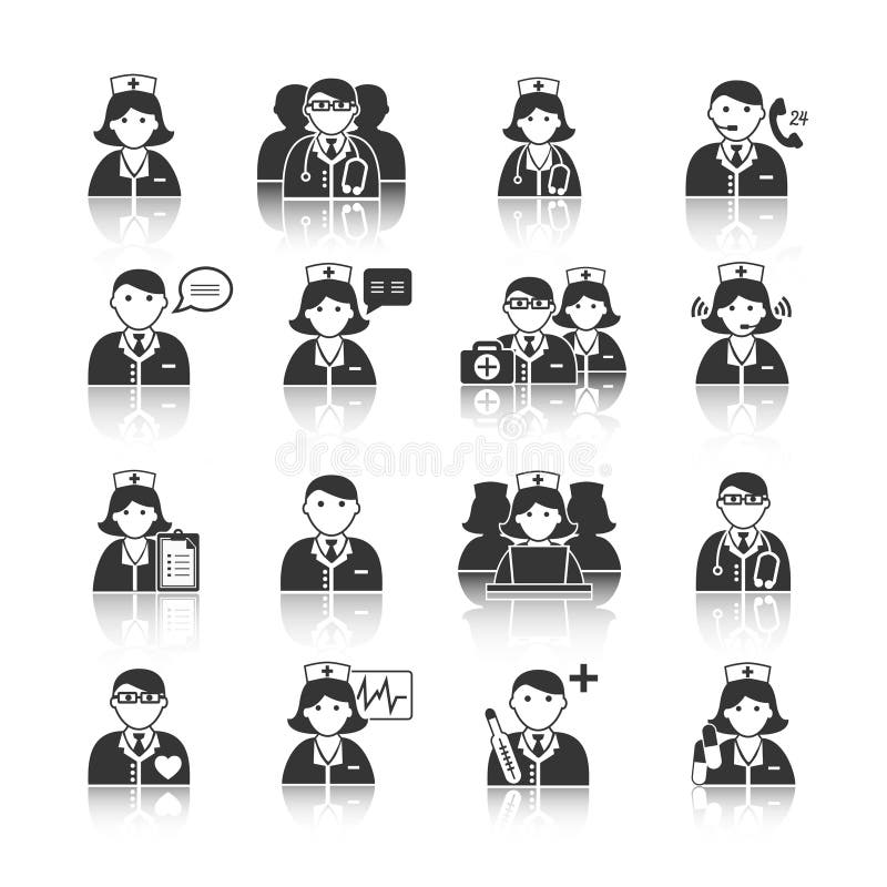 Geneeskundeartsen en Verpleegsters Geplaatste Pictogrammen stock illustratie Geneeskundeartsen en Verpleegsters Geplaatste Pictogrammen stock illustratie
