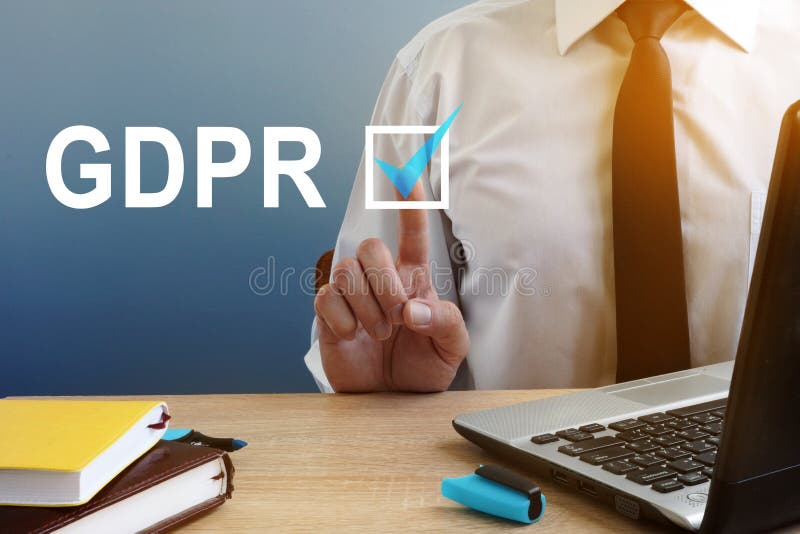 The General Data Protection Regulation GDPR. Man pressing the button. royalty free stock image