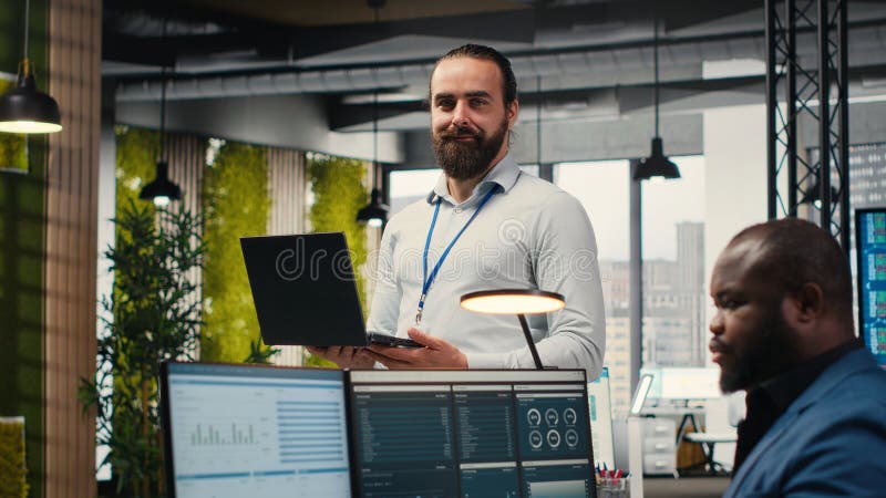 General manager uses digital technology to forecast business performance stock photo