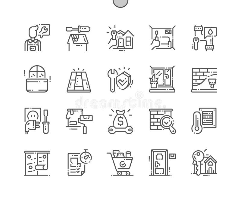 General repair concepts Well-crafted Pixel Perfect Vector Thin Line Icons 30 2x Grid for Web Graphics and Apps. stock illustration