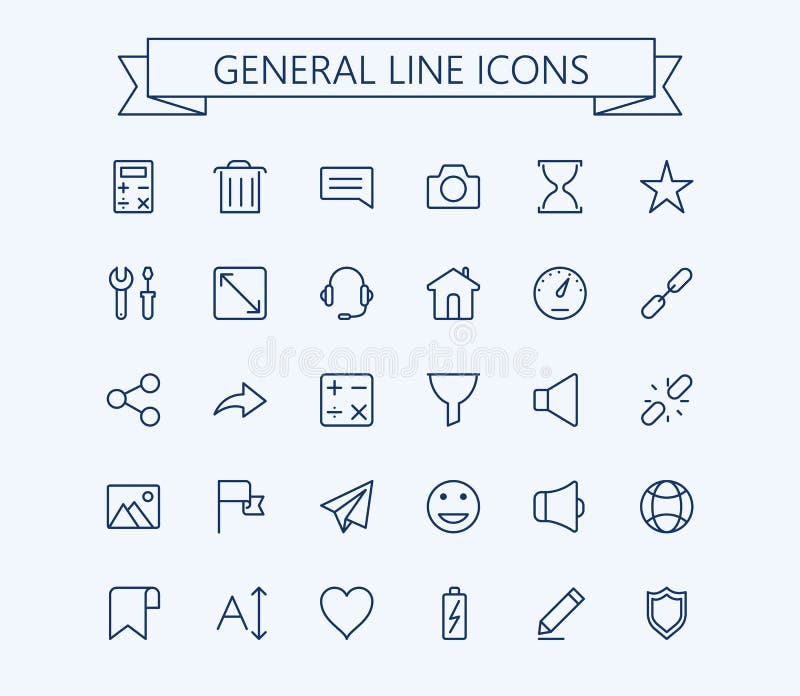 General vector icons set 2. Thin line outline 24x24 Grid. Pixel Perfect royalty free illustration
