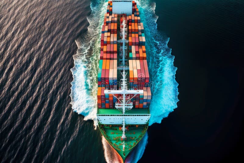 General View Cargo Ship with Containers on Deck Sailing on Waves Stock Image Image of