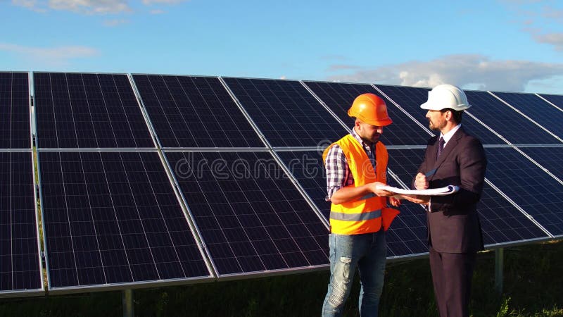 General view of solar energy station in the field.