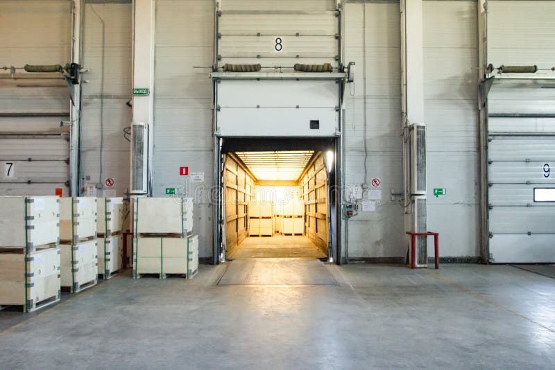 General View To the Loading Gates Inside the Warehouse.Interior of a Modern Warehouse Storage