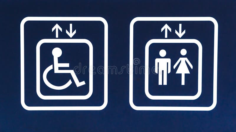 Generale e segno accessibile dell'elevatore di handicap, primo piano illustrazione di stock Generale e segno accessibile dell'elevatore di handicap, primo piano illustrazione di stock