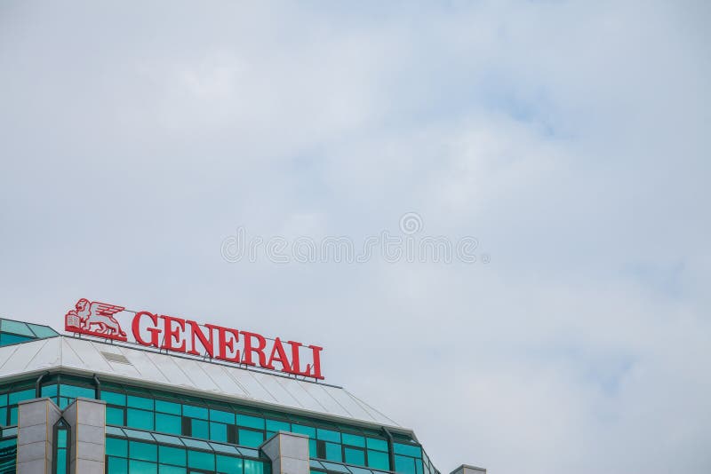 Generali-Versicherungslogo auf ihrem Hauptbüro für Serbien Assicurazioni Generali ist größte Italian Insurance Company