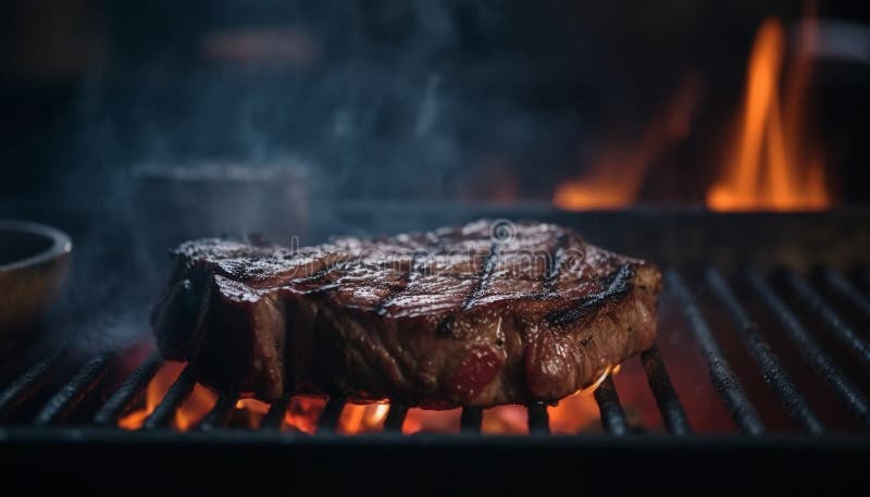 Char Grilled Steak, Glowing Flames, Ready To Eat Generated by AI Stock