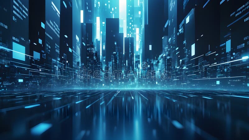 Abstract cityscape in blue tone. A futuristic urban city backdrop. stock illustration