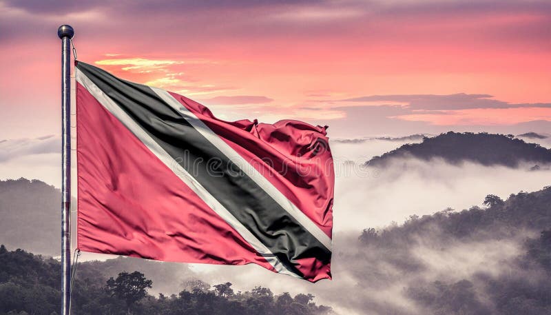 Trinidad and Tobago Flag. The National Flag of Trinidad and Tobago. The flag of Trinidad and Tobago was adopted upon independence from the United Kingdom on August 31, 1962. Red, black and white symbolize fire &#x28 the sun, representing courage&#x29 , earth &#x28 representing dedication&#x29 and water &#x28 representing purity and equality&#x29.. Ai generated image
