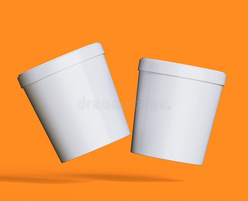 Ice cream buckets. Realistic blank white mockup of ice cream paper food container. 3D render illustration empty for mockup collection. Bulat illustrations