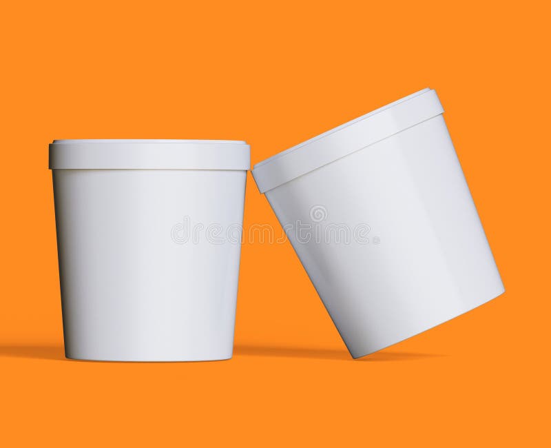 Ice cream buckets. Realistic blank white mockup of ice cream paper food container. 3D render illustration empty for mockup collection. Bulat illustrations