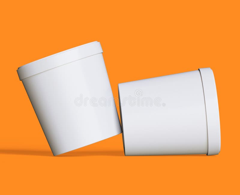 Ice cream buckets. Realistic blank white mockup of ice cream paper food container. 3D render illustration empty for mockup collection. Bulat illustrations