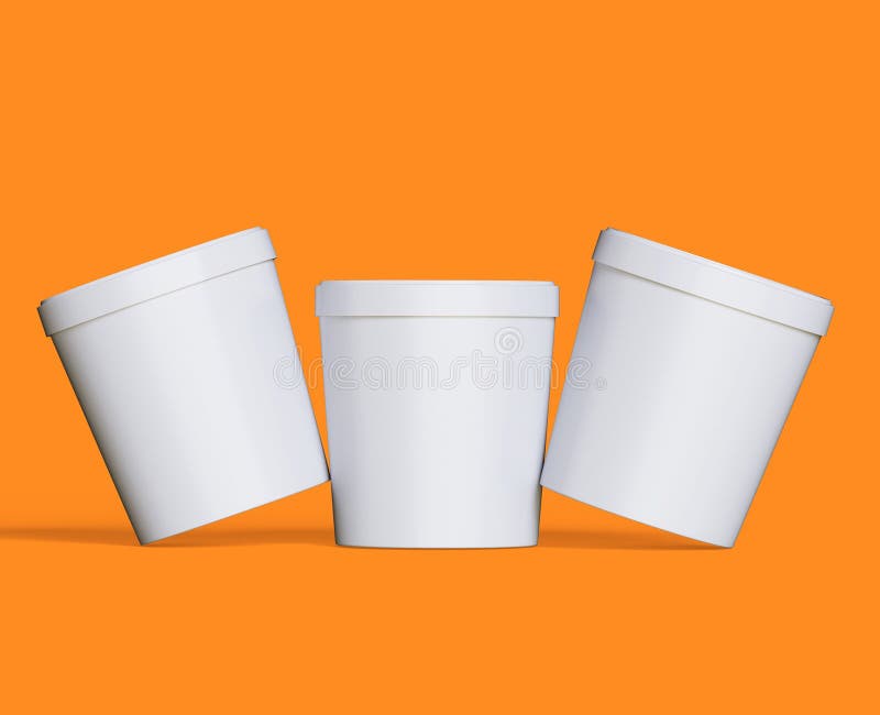 Ice cream buckets. Realistic blank white mockup of ice cream paper food container. 3D render illustration empty for mockup collection. Bulat illustrations