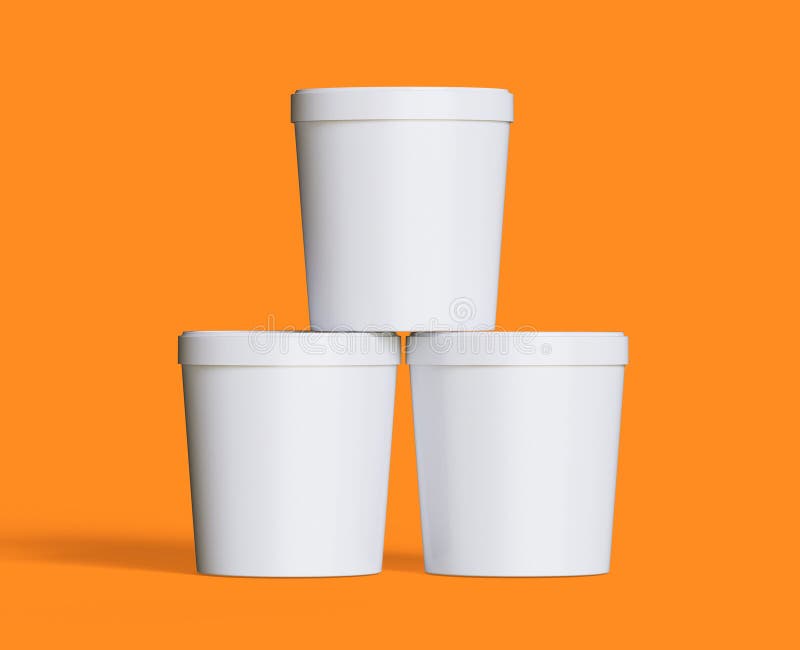 Ice cream buckets. Realistic blank white mockup of ice cream paper food container. 3D render illustration empty for mockup collection. Bulat illustrations