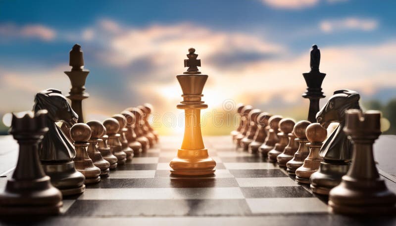 Chess game. Chess pieces on board - white background. Ai Generated image