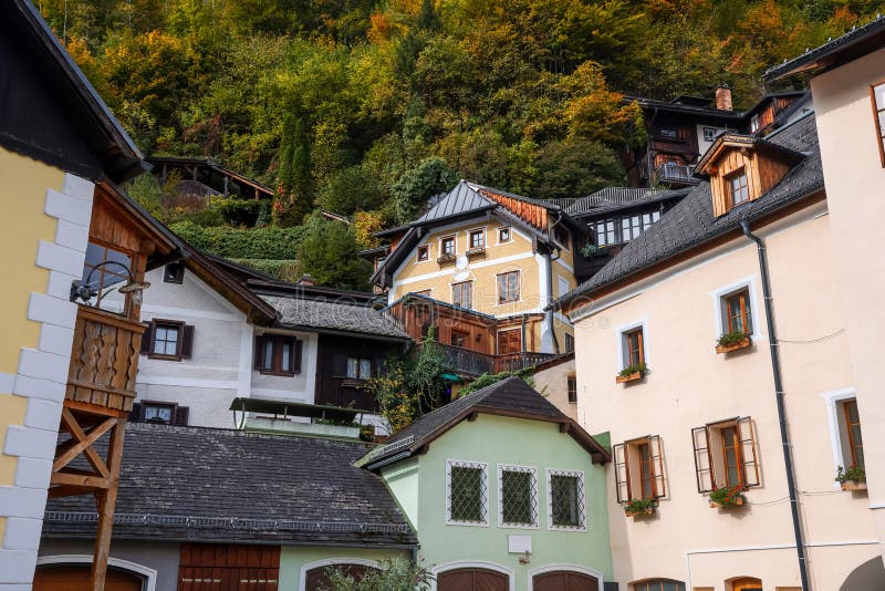 homes on the hill in scenic Hallstatt town in Austria