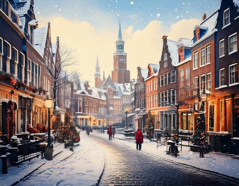 Idyllic view of an old town in winter. Generated image royalty free stock images
