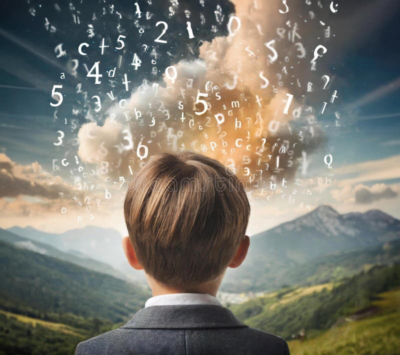 Thinking child, concept of high intelligence quotient vector illustration