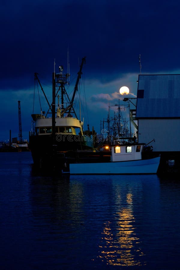 Steveston Commercial Docks Full Moonset vertical