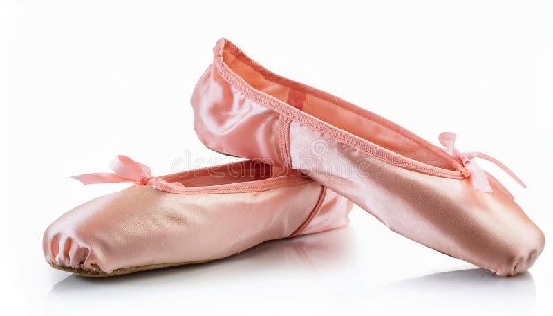 Pink ballet shoes isolated on a white background, Focus on the front shoe. Ai Generated image