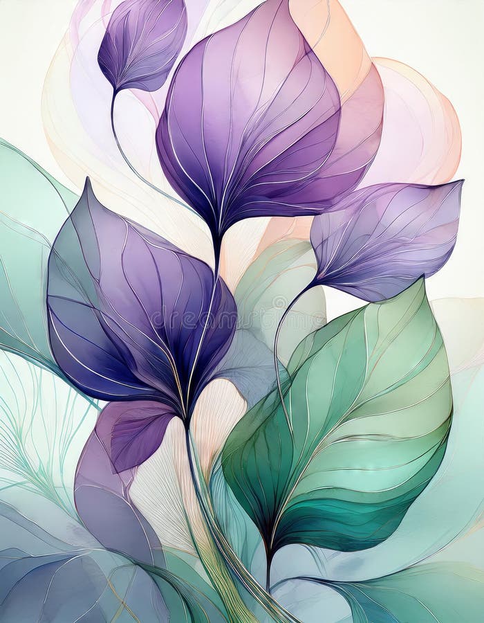 Abstract floral background with blue, purple and green leaves. Vector illustration.
