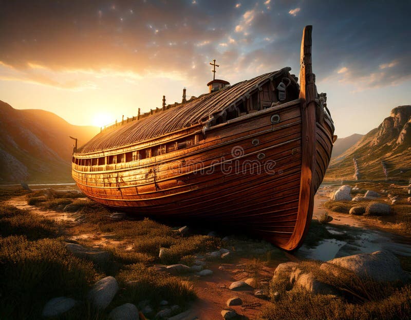 Arch of Noah on dry grounds. AI-Generated image. Saved ai stock images, royalty-free photos and pictures