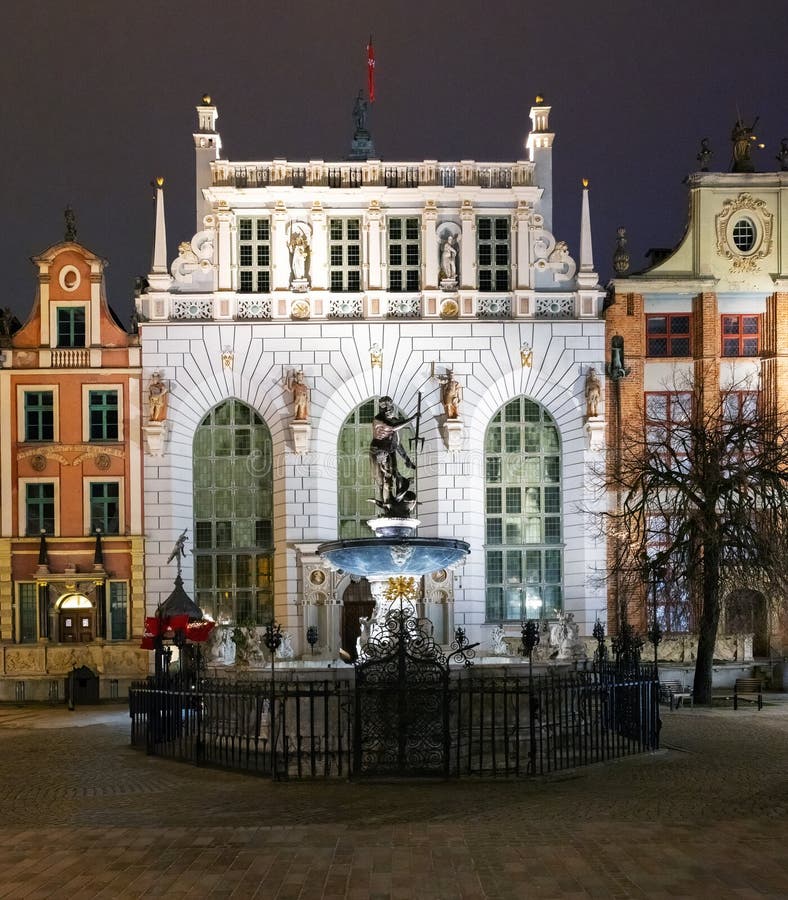Fountain of the Neptune in old town of Gdansk, Poland