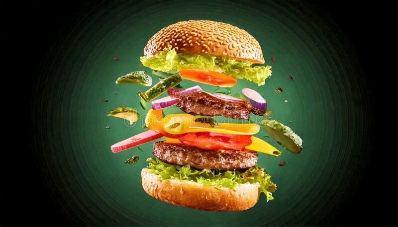 Generated image Floating Deconstructed Burger with Fresh Ingredients stock photography