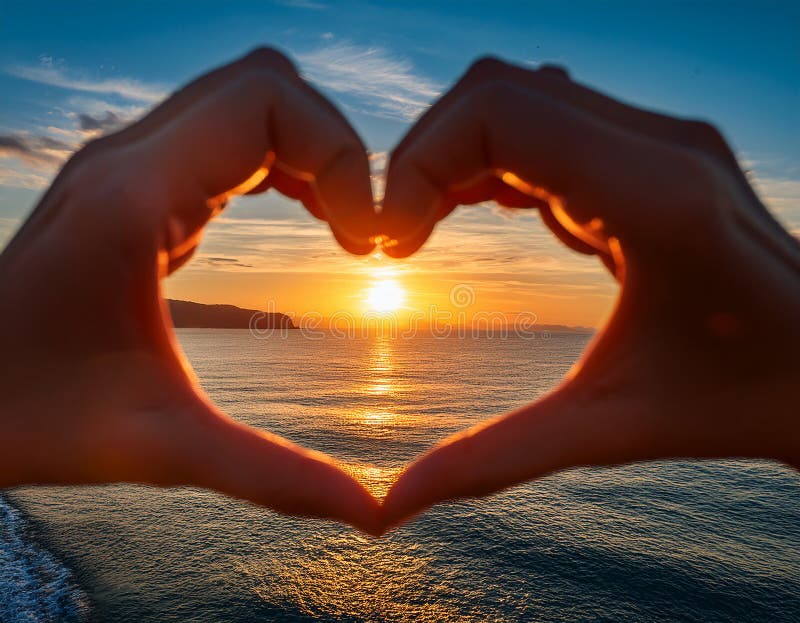 Sunset in heart hands - on sea royalty free illustration