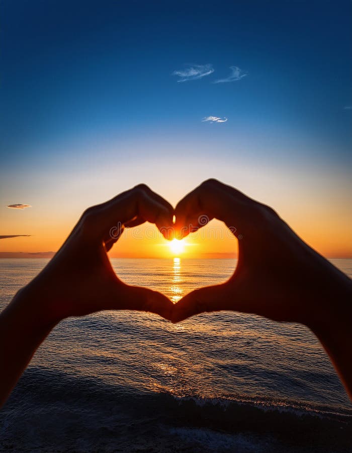 Sunset in heart hands - on sea royalty free illustration