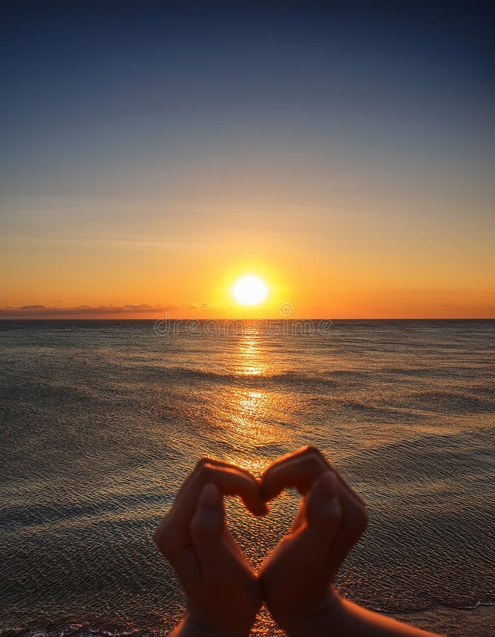 Sunset in heart hands - on sea royalty free illustration