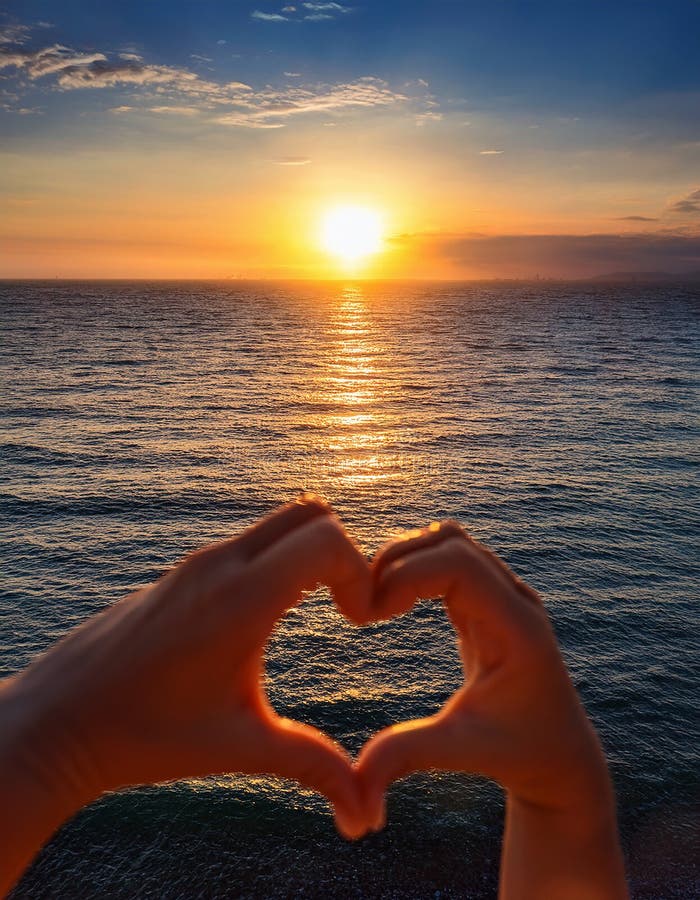 Sunset in heart hands - on sea royalty free illustration
