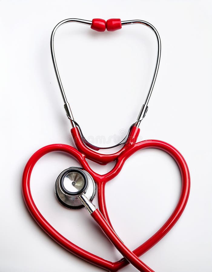 Heart Stethoscope. Red Stethoscope in Shape of Heart Isolated On White Background. stock illustration