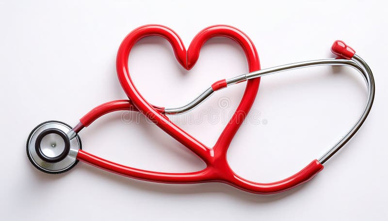 Heart Stethoscope. Red Stethoscope in Shape of Heart Isolated On White Background. stock illustration