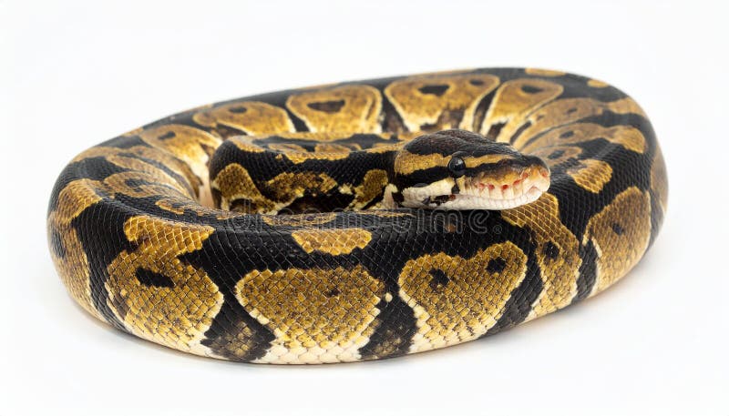 Closeup of a african coiled royal or ball python snake on a white background vector illustration