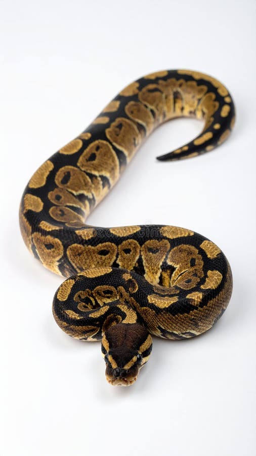 Closeup of a african coiled royal or ball python snake on a white background vector illustration
