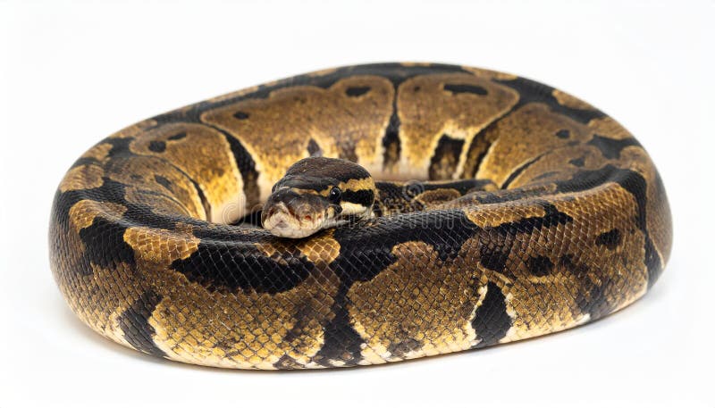 Closeup of a african coiled royal or ball python snake on a white background royalty free illustration