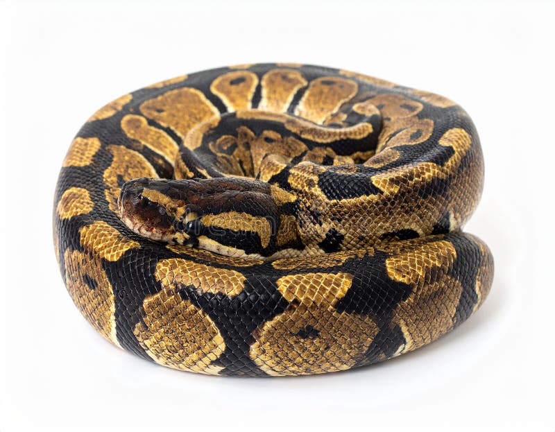Closeup of a african coiled royal or ball python snake on a white background vector illustration