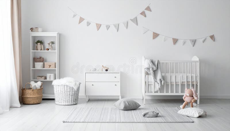 Best baby girl room idea. Shot of a cozy baby girl nursery room vector illustration
