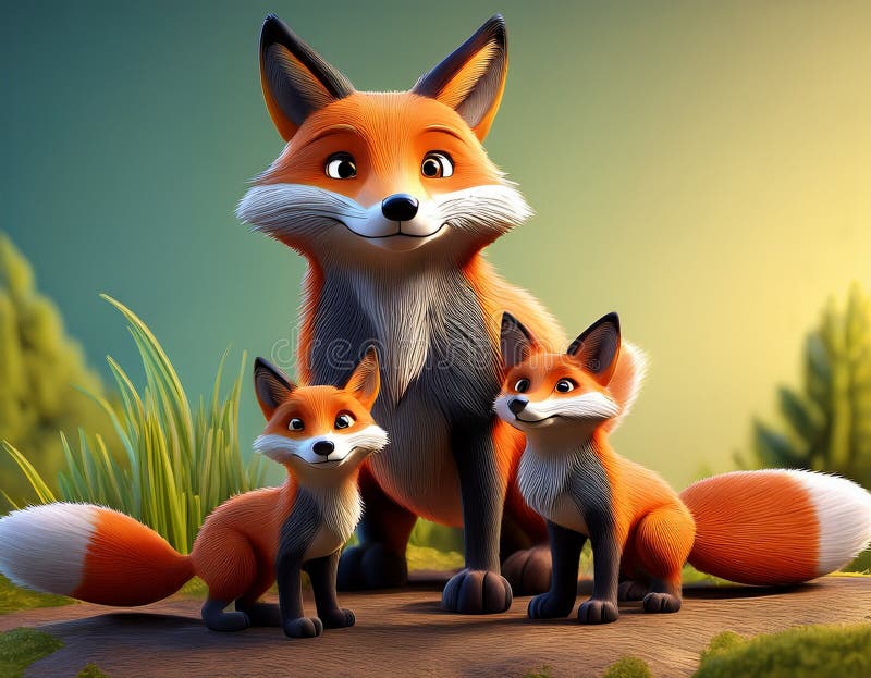 Red fox in forest cartoon royalty free stock photo