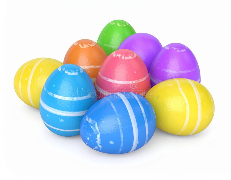 Pile of colorful Easter eggs isolated on white - 3d render royalty free illustration