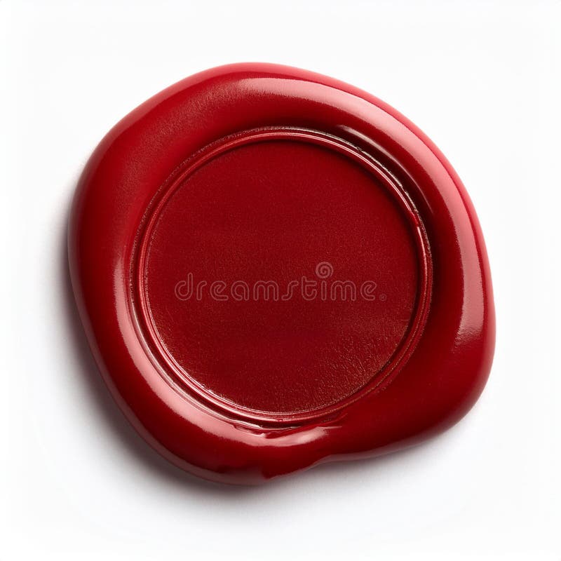 Circular red wax seal with a smooth, glossy surface. vector illustration