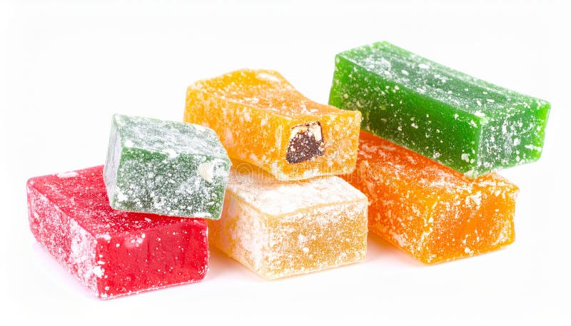 Assorted Turkish Delight bars(Sugar coated soft candy) isolated on white royalty free illustration