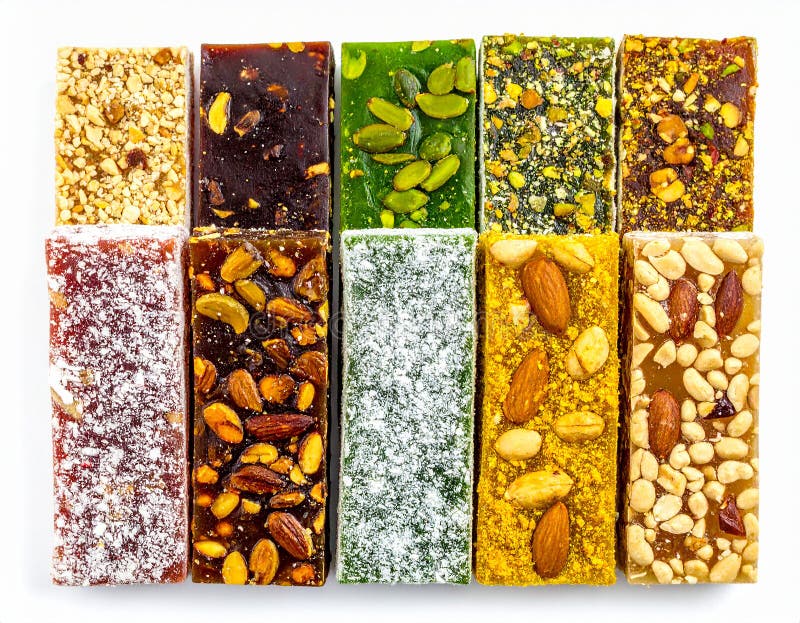 Assorted Turkish Delight bars(Sugar coated soft candy) isolated on white vector illustration
