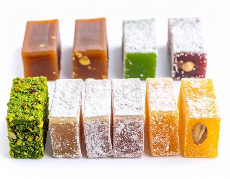 Assorted Turkish Delight bars(Sugar coated soft candy) isolated on white vector illustration