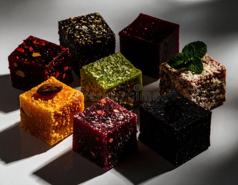 Assorted Turkish Delight bars(Sugar coated soft candy) isolated on white vector illustration