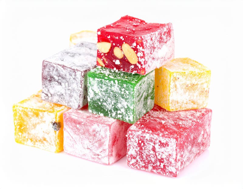 Assorted Turkish Delight bars(Sugar coated soft candy) isolated on white vector illustration