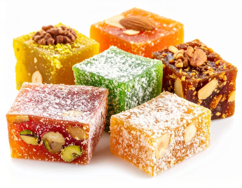 Assorted Turkish Delight bars(Sugar coated soft candy) isolated on white royalty free illustration